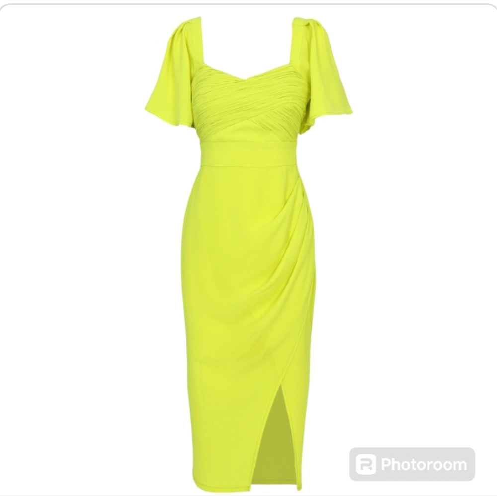Adelyn Rae Hailey Pleated Drape Midi Dress Green M